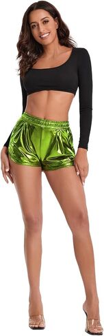 SweatyRocks Women's Metallic Shorts Elastic Waist Shiny Pants in Kuwait
