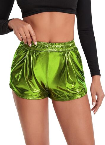 SweatyRocks Women's Metallic Shorts Elastic Waist Shiny Pants in Kuwait