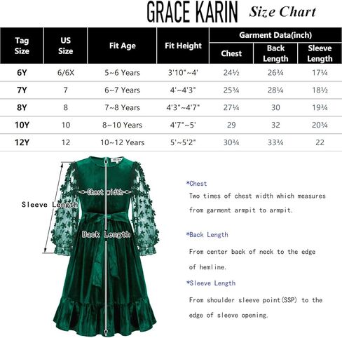 فساتين خريف للفتيات من GRACE KARIN، فستان شفاف بأكمام طويلة على شكل حرف A ورقبة دائرية للحفلات متوسط ​​الطول 6Y-12Y in Kuwait