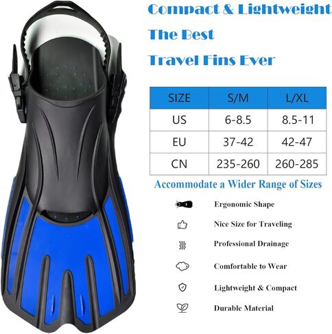 زعانف غص زعانف سباحة حجم السفر قصيرة قابلة للتعديل للغوص والغطس للبالغين الرجال والنساء والأطفال زعانف سباحة بكعب مفتوح in Kuwait