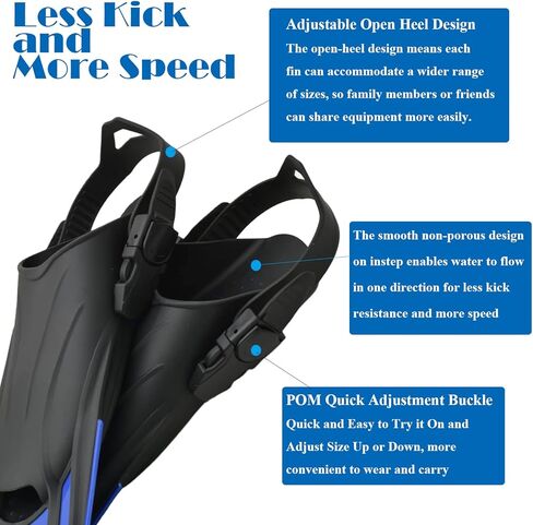 زعانف غص زعانف سباحة حجم السفر قصيرة قابلة للتعديل للغوص والغطس للبالغين الرجال والنساء والأطفال زعانف سباحة بكعب مفتوح in Kuwait