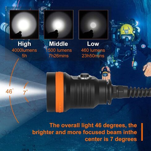 ORCATORCH D620 V2.0 2700 Lumen Primary Canister Dive Light 3 Modes Technical Diving Flashlight Underwater 150M Scuba Torch for Caving Wreck Diving in Kuwait