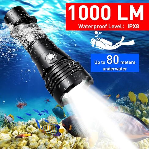 مصباح يدوي للغوص، 1000 لومن IPX8 مقاوم للماء، مصباح غوص LED محمول مع حزام معصم، مقبس شحن قابل لإعادة الشحن، وخط للكهف تحت الماء في أعماق البحار، الطوارئ، سلامة المشي لمسافات طويلة in Kuwait