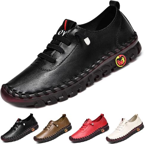 CrazySavage Women's Leather Soft Beef Tendon Flat Bottom Loafers Slip-on Handmade Round Toe Non-Slip Breathable Mom Leisure Walk Shoes in Saudi Arabia