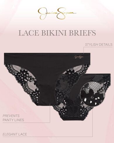 Jessica Simpson Women's Underwear - 3 Pack Microfiber Lace Bikini Panties (S-XL) in Kuwait