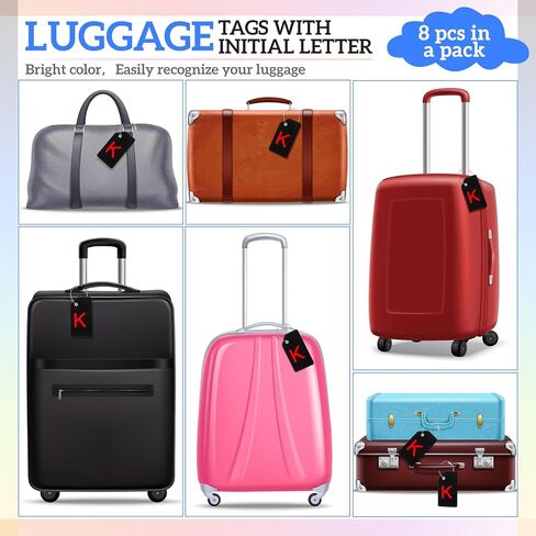 Sweetude 8 Pcs Initial Letter A-Z Luggage Tags Silicone Instrument Tag with Name Card Suitcase Tags with Stainless Steel Loop (Letter S, Orange) in Saudi Arabia