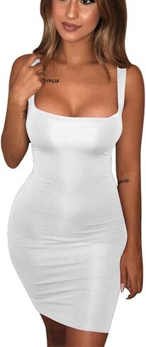 BORIFLORS Women's Casual Basic Tank Top Sexy Sleeveless Bodycon Mini Club Dress in Kuwait