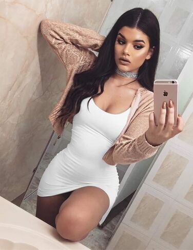 BORIFLORS Women's Casual Basic Tank Top Sexy Sleeveless Bodycon Mini Club Dress in Kuwait