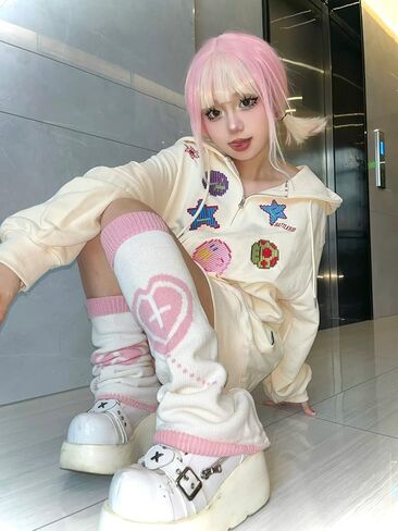 SmilePunk kawaii الشتاء تدفئة الساق محبوك لطيف ثقافة فرعية نصف كم القدم الساق الجوارب الدافئة الدراجات هدية الكريسماس النساء in Kuwait