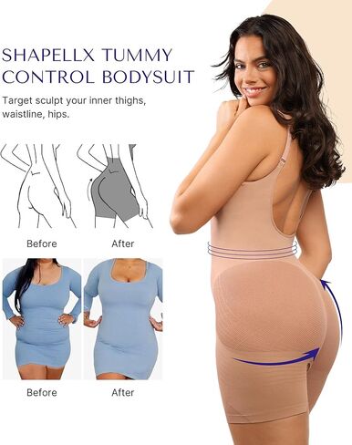 بدلة للجسم من SHAPELLX للنساء للتحكم في البطن وأسفل الظهر ومنتصف الفخذ ورفع المؤخرة بدون خياطة لتشكيل الجسم in Kuwait