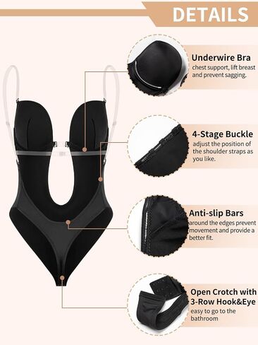 JOYSHAPER Women Plunge Backless Body shaper Bra Bodysuit Seamless Low back Thong Shapewear for Backless Dress in Saudi Arabia