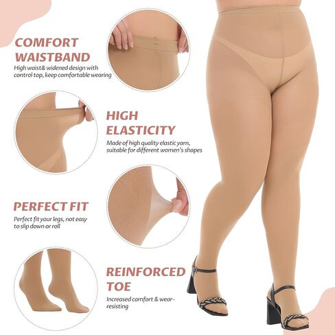 MANZI Plus Size Opaque Control Top Tights for Women 70 Denier Run Resistant High Waist Pantyhose in Saudi Arabia