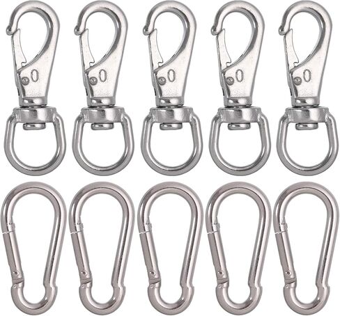 Mixiflor 5 قطع من الفولاذ المقاوم للصدأ دوارة على شكل خطاف للعلم، مع 5 قطع من مشابك الغوص ذات الخطاف المفاجئ وخطافات زنبركية لمغذيات الطيور وسلاسل الحيوانات الأليفة وكابل ربط الكلاب وسلاسل المفاتيح والمزيد in Kuwait