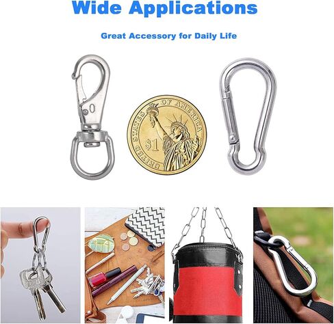 Mixiflor 5 قطع من الفولاذ المقاوم للصدأ دوارة على شكل خطاف للعلم، مع 5 قطع من مشابك الغوص ذات الخطاف المفاجئ وخطافات زنبركية لمغذيات الطيور وسلاسل الحيوانات الأليفة وكابل ربط الكلاب وسلاسل المفاتيح والمزيد in Kuwait