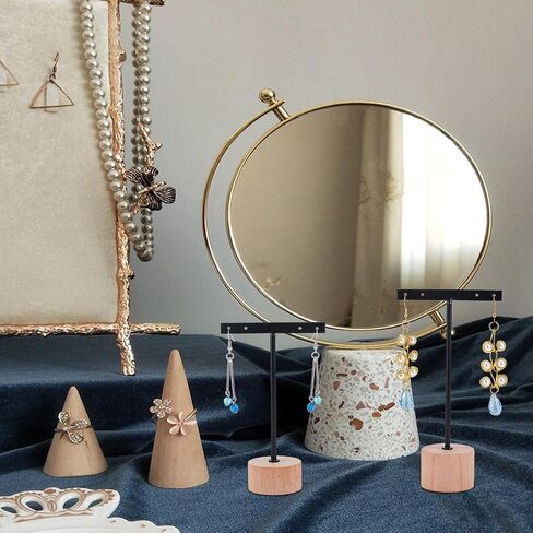 FINGERINSPIRE 3 Pcs Gold Metal T Bar Earring Display Stand 6.3/5.5/4.5 Inch Height Jewelry Stand with Wooden Square Base Earring Hanging Holders Jewelry Organizer for Store Retail Photography Props in Saudi Arabia