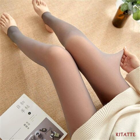 Ritatte جوارب طويلة مبطنة بالصوف السميك للنساء، جوارب طويلة شفافة دافئة وهمية، سراويل ضيقة شفافة وقابلة للتمدد عالية الخصر in Saudi Arabia