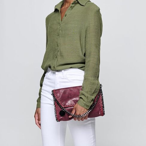 محفظة MERSI Alicia Crossbody - محفظة جلدية نباتية مذهلة مع حزام كتف سلسلة قابل للتعديل لتعدد الاستخدامات in Kuwait