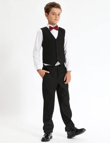 A&J DESIGN Boys 6-Piece Formal Suit Set with Dress Shirts, Vest, Pants, Tie, Bowtie and Pocket Square in Kuwait
