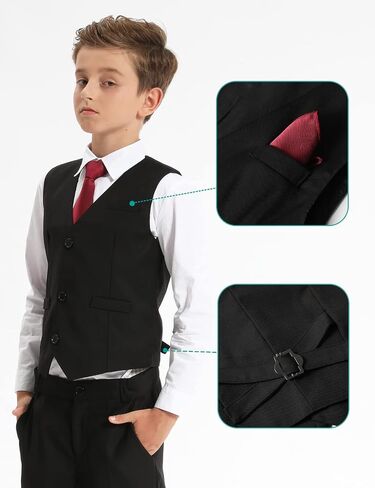 A&J DESIGN Boys 6-Piece Formal Suit Set with Dress Shirts, Vest, Pants, Tie, Bowtie and Pocket Square in Kuwait