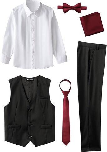A&J DESIGN Boys 6-Piece Formal Suit Set with Dress Shirts, Vest, Pants, Tie, Bowtie and Pocket Square in Kuwait