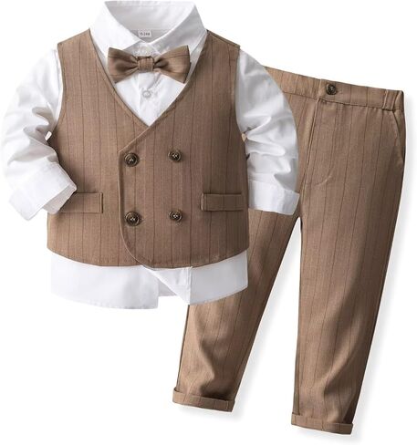 Tiepant Boy Clothes Toddler Outfits, Long Sleeve Shirts + Vest + Pants Party Suit in Saudi Arabia