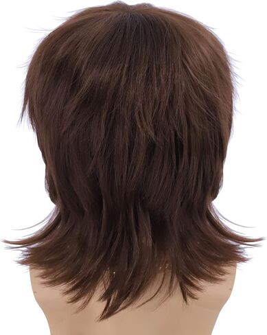 Cfalaicos 3-Pieces Chain and Moustache and Short Brown Costume Wig 60S 70S Mens Party Wig (Sonny Bono Short Brown) in Kuwait