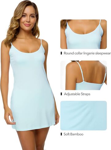 WiWi Slip Dress for Women Viscose from Bamboo Spaghetti Strap Lingerie Sexy Nightgowns Plus Size Sleep Chemise S-4X in Kuwait