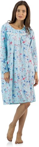 Casual Nights Women's Cotton Blend Long Sleeve Nightgown | Henley Nightshirt in Kuwait
