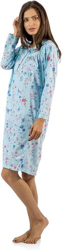 Casual Nights Women's Cotton Blend Long Sleeve Nightgown | Henley Nightshirt in Kuwait