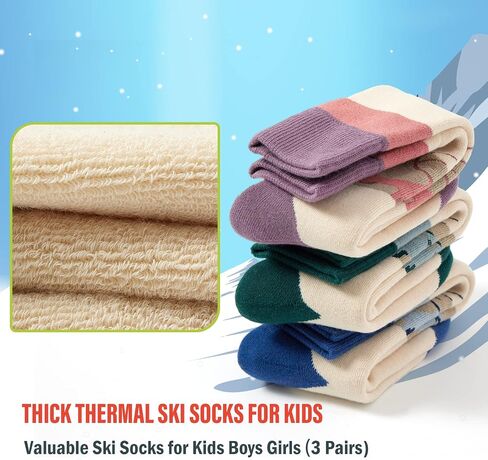 Lollisy Boys Ski Socks Kids Winter Warm Socks for Boys Girls Thick Thermal Skating Snowboarding Snow Socks 3 Pack in Kuwait
