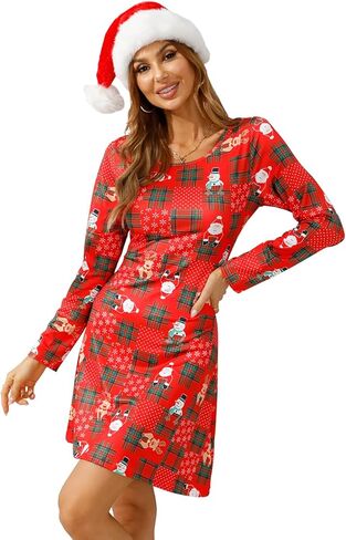 فساتين الكريسماس النسائية بأكمام طويلة وحفلات الكوكتيل غير الرسمية على شكل حرف A لعيد الميلاد وحفلات الكريسماس والعطلات in Kuwait