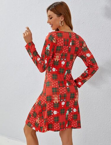 فساتين الكريسماس النسائية بأكمام طويلة وحفلات الكوكتيل غير الرسمية على شكل حرف A لعيد الميلاد وحفلات الكريسماس والعطلات in Kuwait