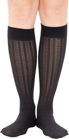 Verdancy Women’s 2 Packs Trouser Socks Knee Highs Jacquard Patterned 40D Ultra Stretchable Plus Size Semi Sheer Opaque in Kuwait