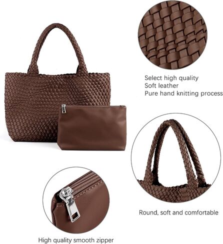 LMKIDS Woven Bag for Women, Vegan Leather Tote Bag Large Summer Beach Travel Handbag and Purse Retro Handmade Shoulder Bag in Kuwait