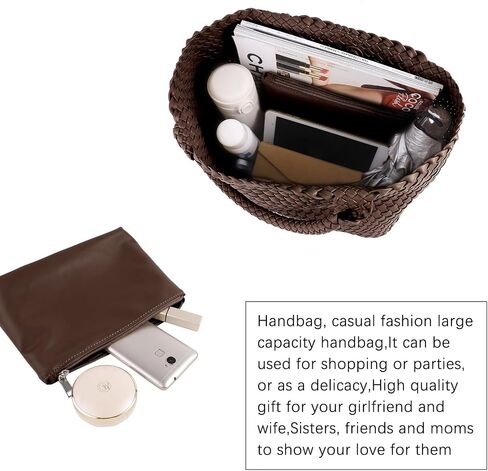 LMKIDS Woven Bag for Women, Vegan Leather Tote Bag Large Summer Beach Travel Handbag and Purse Retro Handmade Shoulder Bag in Kuwait