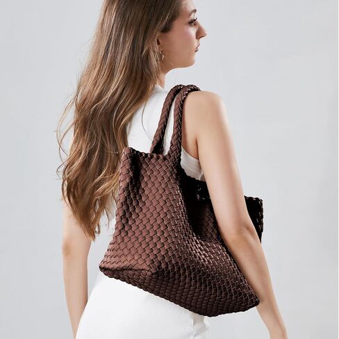 LMKIDS Woven Bag for Women, Vegan Leather Tote Bag Large Summer Beach Travel Handbag and Purse Retro Handmade Shoulder Bag in Kuwait