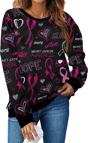 ALLTB Breast Cancer Shirts For Women Pink Ribbon Sweatshirt Cancer Fight Awareness Shirt Faith Casual Long Sleeve Tops in Saudi Arabia