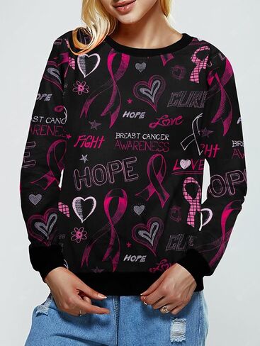 ALLTB Breast Cancer Shirts For Women Pink Ribbon Sweatshirt Cancer Fight Awareness Shirt Faith Casual Long Sleeve Tops in Saudi Arabia