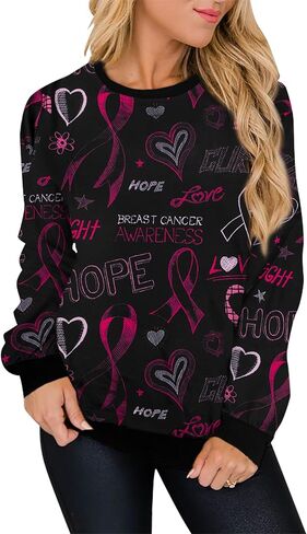 ALLTB Breast Cancer Shirts For Women Pink Ribbon Sweatshirt Cancer Fight Awareness Shirt Faith Casual Long Sleeve Tops in Saudi Arabia