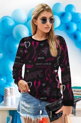 ALLTB Breast Cancer Shirts For Women Pink Ribbon Sweatshirt Cancer Fight Awareness Shirt Faith Casual Long Sleeve Tops in Saudi Arabia