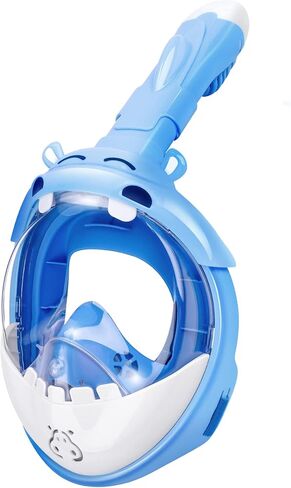 قناع الغطس لكامل الوجه للأطفال من جيميت، مجموعة غطس للأطفال رؤية بانورامية 180 درجة مع حامل الكاميرا، جزء علوي جاف قابل للطي ومضاد للتسرب ومضاد للضباب للغطس للأولاد والبنات in Kuwait