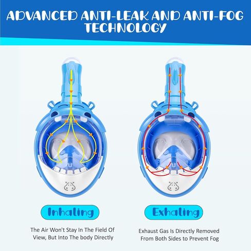 قناع الغطس لكامل الوجه للأطفال من جيميت، مجموعة غطس للأطفال رؤية بانورامية 180 درجة مع حامل الكاميرا، جزء علوي جاف قابل للطي ومضاد للتسرب ومضاد للضباب للغطس للأولاد والبنات in Kuwait