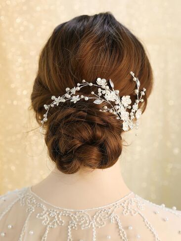 SELFCLOUD Silver Hair Vine Flower Bridal Hair Pieces Pearl Bridal Hair Accessories Wedding Hair Accessories Hair Pieces For Brides Women Wedding 1PCS in Saudi Arabia