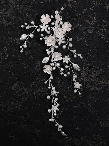 SELFCLOUD Silver Hair Vine Flower Bridal Hair Pieces Pearl Bridal Hair Accessories Wedding Hair Accessories Hair Pieces For Brides Women Wedding 1PCS in Saudi Arabia