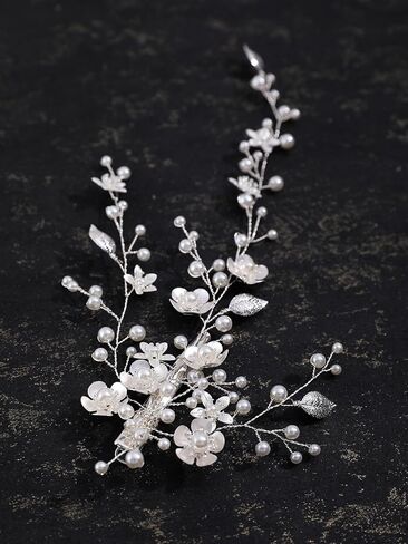 SELFCLOUD Silver Hair Vine Flower Bridal Hair Pieces Pearl Bridal Hair Accessories Wedding Hair Accessories Hair Pieces For Brides Women Wedding 1PCS in Saudi Arabia