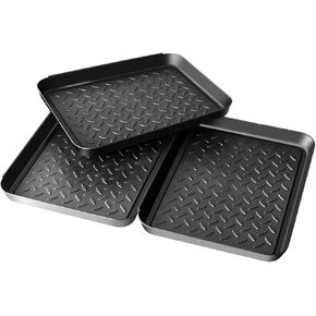 صينية الأحذية - 3 قطع من صواني بساط الأحذية شديدة التحمل، أو وعاء الكلب أو وعاء القطط، تحبس الطين والماء وفوضى طعام الحيوانات الأليفة لحماية الأرضيات (13.75 بوصة × 10.85 بوصة × 1.25 بوصة) in Kuwait