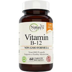 Nature's Potent Vitamin B-12، 5000 ميكروغرام، مكمل غير معدّل وراثيًا مع ميثيل كوبالامين (ميثيل ب12) - أفضل دعم لتعزيز عملية التمثيل الغذائي وزيادة مستويات الطاقة - معروض (60 قرصًا) in Kuwait