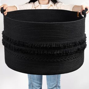 سلة تخزين كبيرة جدًا من TIMEYARD، سلة سوداء مقاس 21.7 بوصة × 13.8 بوصة مع مقبض للبطانيات وصندوق ألعاب الكلاب، وسلة مزخرفة وسلال غسيل للأطفال للملابس والوسائد والمناشف، 90 لترًا باللون الأسود in Kuwait