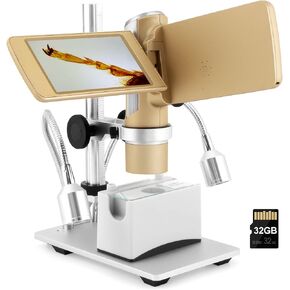 اندوستار مجهر رقمي AD203S 80-800X HDMI مع جيب بطاقة SD 32GB مجهر الكتروني للبالغين ادوات المراقبة الخارجية (ذهبي) in Kuwait