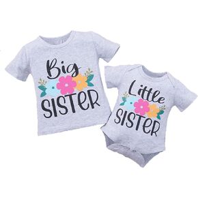 Girls Matching Clothes Little Big Sister Short Sleeve Floral Printed T-shirt Top for Baby Toddler Girls Aged 0-18M to 1-6Yrs in Kuwait